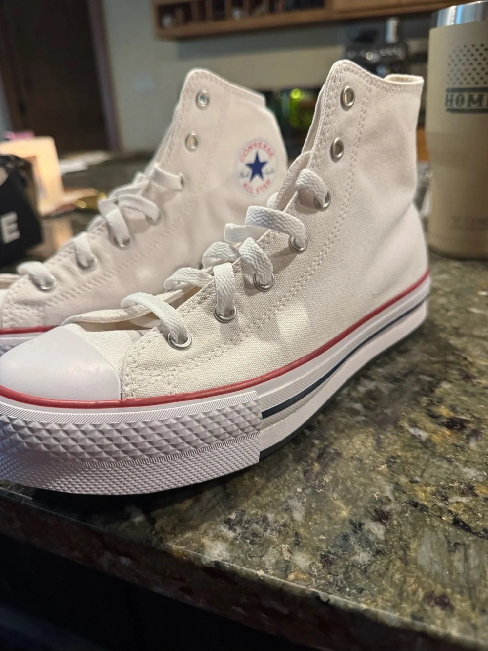 Converse Kids White High Top Sneakers with Red Trim